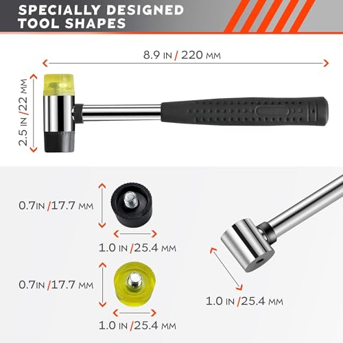 Small Double Faced Hammer for DIY and Crafters - 25mm Non Marring Rubber Mallet Hammer, Stainless Steel Ergonomic Handle, Durable and Long-Lasting, Good for Flooring, Tiling and Woodworking