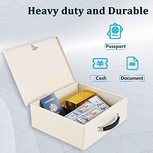 Dalmbox Portable Fire Safe Box with Key Lock, Fire Resistant Metal Lock Box for Documents, Security Strong Storage Box Safety Deposit Box for Home, Outside, Car, XL Large,13.2¡±x 11¡±x 5.1'', Beige