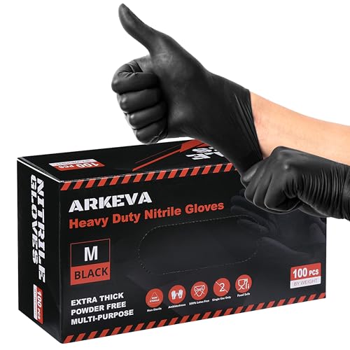 ARKEVA Black Nitrile Disposable Gloves 6 Mil. Chemical Resistance, Tear-Resistance, Latex & Powder Free