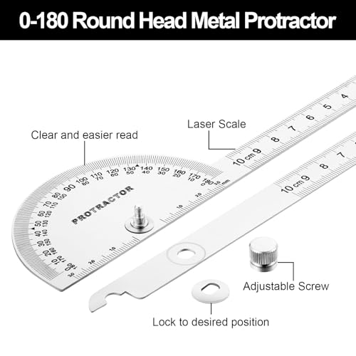 Stainless Steel Angle Protractor 0-180° with Two-Arm Ruler for Woodworking