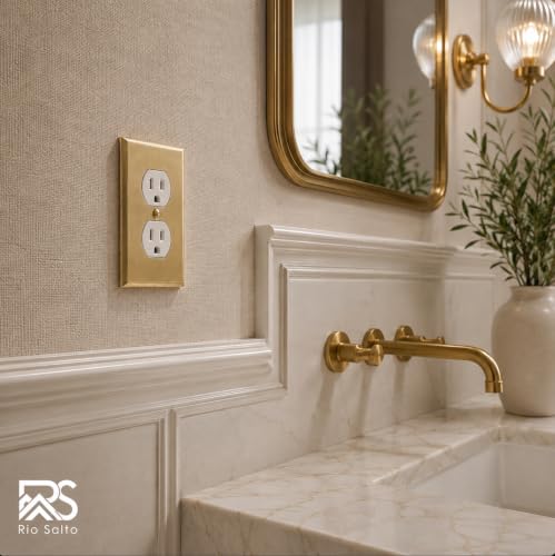 Rio Salto Brass Outlet Covers 5-Pack - 1-Gang Decorative Wall Plates, Brushed Gold Finish