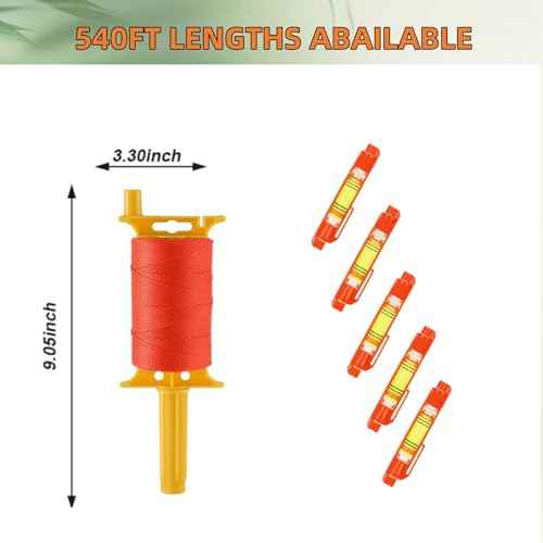 Mason Line String with Handle, #18 540 FT Braided Construction Nylon String Line, String Line Reel with 5 Built-in Levels for DIY