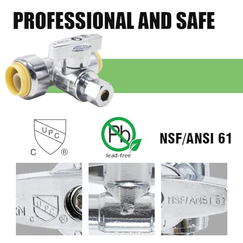 TTFLEX 1/2" x 1/2" x 1/4" Brass Push-to-Connect Tee Valve - Shut Off, Heavy Duty