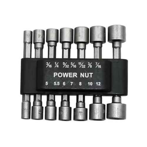 EMSTAR 14PCS Power Nut Driver Set Bit for Impact Drill, Metric Socket Wrench Screw 1/4'' Nut Driver Hex Metric & SAE Socket Wrench