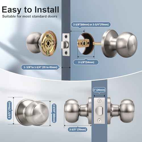 KNOBWELL 6 Pack Passage Door Knob Brushed Nickel,Round Door knob for Hall and Closet Door Knobs, Non-Locking Round Door Handle, Satin Nickel Interior Door Knob, Keyless Stainless Steel Passage Knobs