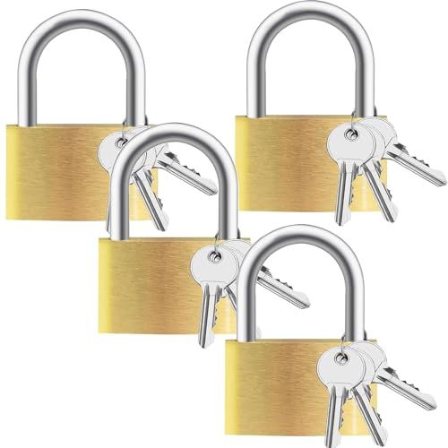 Lockwise 4pcs Small Lock, Solid Brass Keyed Padlock with Key, Locks with 12 Same Keys, Gym Locker Lock with Key, Storage Pad Locks for Locker Gym Gate Outdoor Indoor Use (Light-Duty)
