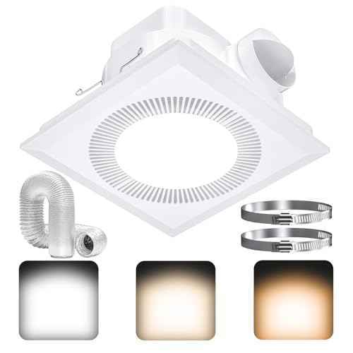 Hon&Guan Bathroom Exhaust Fan with Light, Upgraded Quiet Square Bathroom Vent Fan with Adjustable LED Light 3000K/4500K/6500K, 110 CFM, 1.0 Sones, Exhaust Fan with Light for Home Bath Hotel
