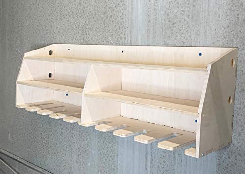 Cordless Drill Organizer Rack 10-Slot Birch Plywood Wall Mount Shelf