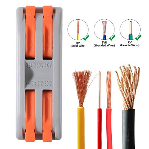10 Pcs Electrical Wire Connectors for 2 Circuit Inline Splices, 28-12 AWG - Reusable Compact Lever Nuts (Variation: 2 Series Circuits)