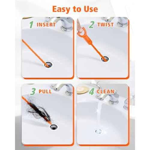 Drain Clog Remover, 25-Inch Drain Hair Removal Tool, Drain Hair Remover Plumbing Snake, Drain Cleaner Hair Clog Remover, Shower Drain Hair Catcher, Easy & Quik to Use on Most Drains - 6 Pack