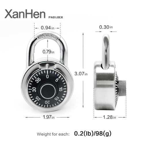 XanHen Black Combination Padlocks - Indoor Gym & School Lockers, 1-Pack