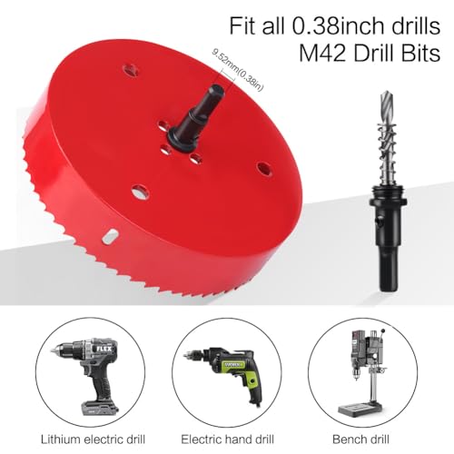 4 Inch Hole Saw,M42 HSS Bi-Metal Hole Cutter, Triangular Shank Hole Saw Drill Bit with Spring for Wood, Plywood, Plastic, Gypsum Board, Various Thin Metal Sheets