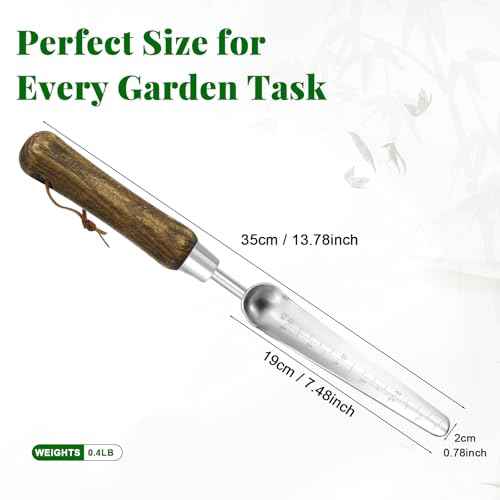 Narrow Stainless Steel Garden Trowel with Wood Handle - Heavy Duty Hand Shovel for Precise Planting, Weeding, Digging & Transplanting - Ergonomic Gardening Tool with Depth Markings
