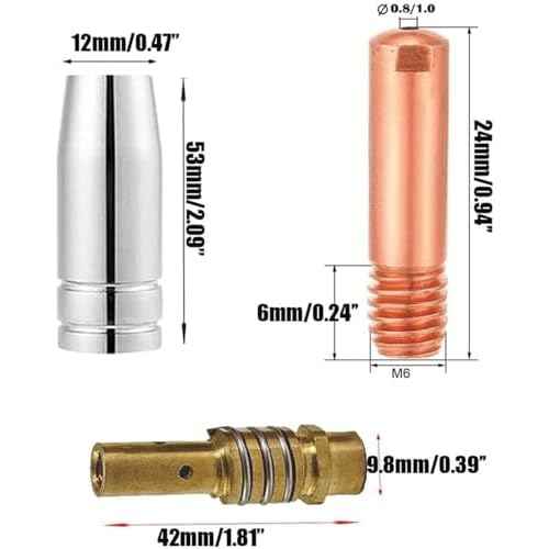 FORTON MB15 15AK Contact Tips 0.035"/0.9mm M6 & Tips Holder Diffuser & Shield cup & Torch Neck For MB15 (0.030'')