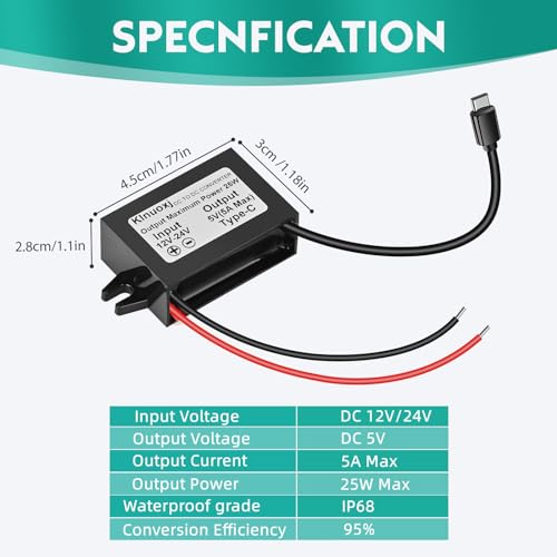 2-Pack Waterproof 12V/24V to 5V USB-C Buck Converter 25W Power Module for Raspberry Pi & Phones