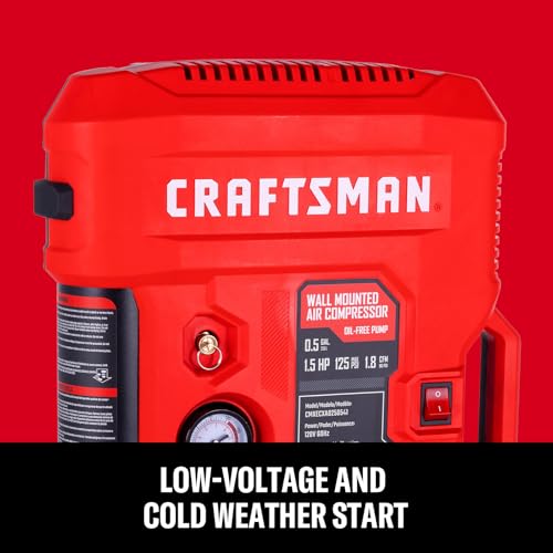 CRAFTSMAN Wall Mount Tire Inflator & Air Compressor 125PSI, 30ft Hose, Oil-Free