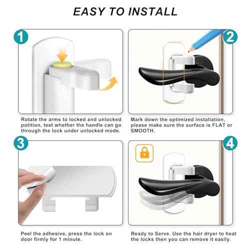 Matenf Childproof Door Lever Lock (2 Pack) Prevents Toddlers Pets From Opening Doors, Door Handle Lock for Babyproofing, Durable Safe ABS Material Strong Adhesive, No Drill Tool Needed Easy to Install