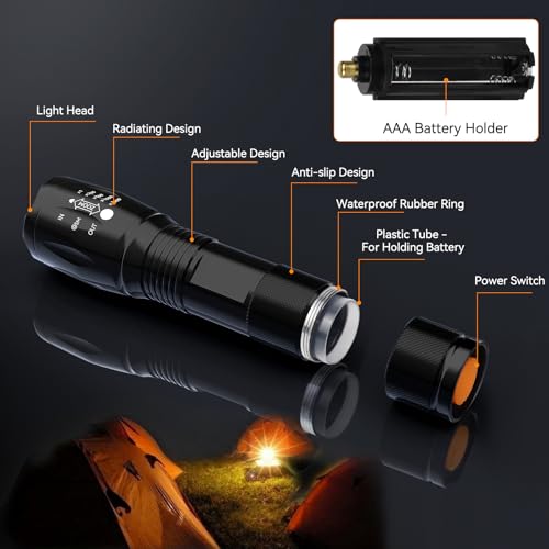 BESTSUN Black Mini Tactical LED Flashlight 2 Pack, Waterproof, 5 Modes, Zoomable, Compact for Camping & Emergencies
