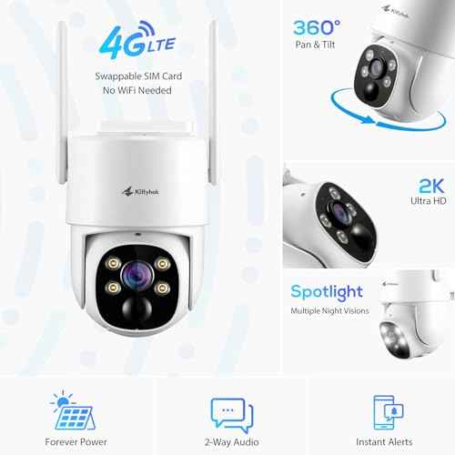 Kittyhok 4G LTE Cellular Solar Security Camera Wireless Outdoor, 2K No WiFi Security Camera, 360¡Æ Live View Pan/Tilt, Color Night Vision, 2 Way Talk, PIR Motion Sensor, Siren, Built-in SIM Card