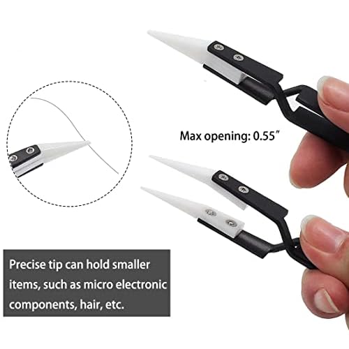 3pcs Stainless Steel Anti-Static Ceramic Solder Tweezers Non-Conductive, Highly Heat Resistant, Anti-Magnetic Straight Curved Tips Precision Tweezers for Electronic Soldering Tool