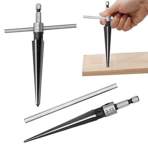 EMVANV 2Pcs Bridge Pin Hole Reamer, 3-13mm(1/8''-1/2'') & 5-16mm(¨ö-5/8") T Handle Taper Reamer Set, 6 Fluted Chamfer Reaming Tool, Bridge Pin Hole Handle Tapered Reamers(Black Silver)