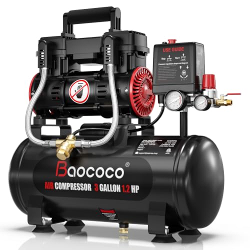 3 Gallon Ultra Quiet Air Compressor 1.2HP Max 115 PSI with Dual Quick Couplers