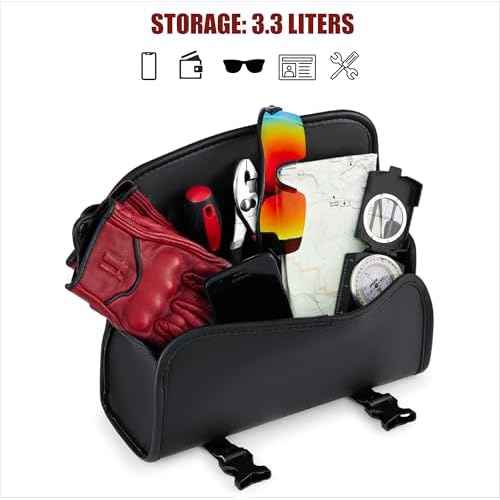 Nomad Motorcycle Tool Bag?Universal Handlebar Leather Pouch?Waterproof Cruiser Biker Roll Bag Front Fork or Saddlebag Storage (Black)