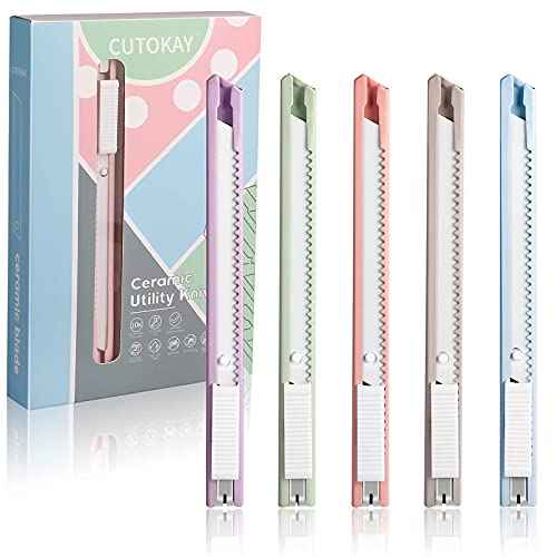 Ceramic Box Cutter Utility Knife Ceramic Blades Finger Safe Paper Knives Retractable Craft Cutter Friendly Cutters for Foam Cardboard Cutting Auto-Lock clip [5-Pack]