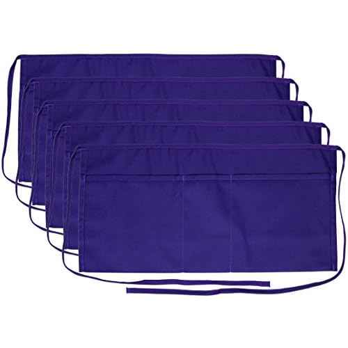 Iconikal 3-Pocket Waiter Watress Waist Serving Apron, Purple, 5-Pack