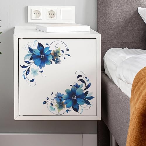 Blue Daisy Botanical Flower Wall Stickers, sacinora Floral Art DIY Wall Decals Removable Vinyl Peel and Stick for Furniture Door Toilet Bedroom Decorations