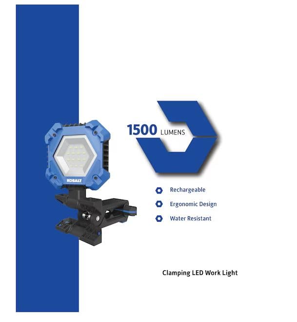K.balt1500 -Lumens LED Battery-Operated Rechargeable Clamped Work Light