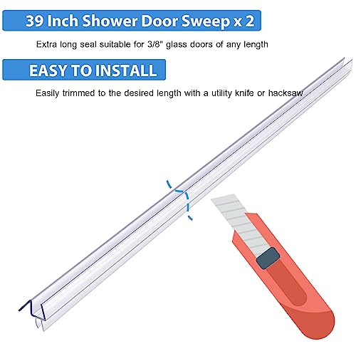 Butecare 3/8'' Frameless Shower Door Bottom Seal - Clear Vinyl Water Barrier, 2-Pack