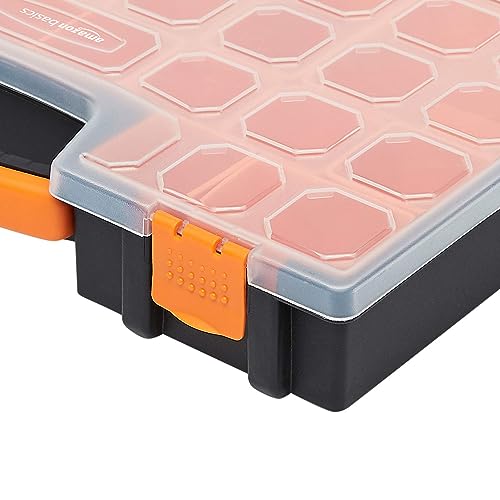 Amazon Basics 19-Compartment Portable Small Parts Organizer, 16.5 x 13.2 x 2.4 in, Black/Orange