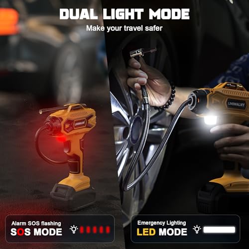 Standing Tire Inflator Air Compressor for Dewalt 20V Batteries - LIVOWALNY 160 PSI Cordless Electric Pump with Digital Pressure Gauge