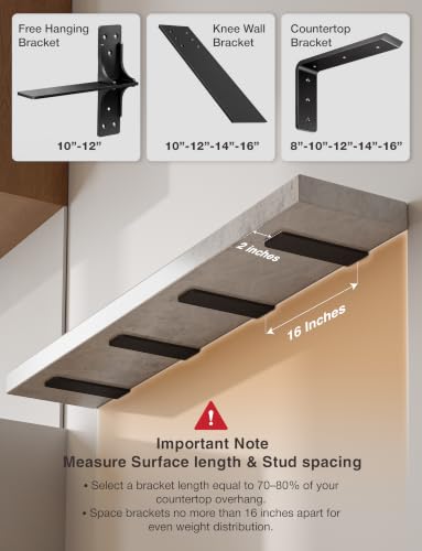 BATODA 8-Inch Heavy Duty Steel Support Brackets for Countertops - 4 Pack