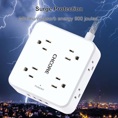 CHCORE 5 Ft White Braided Surge Protector Power Strip with 8 Outlets & 4 USB Charging Ports