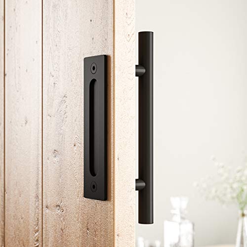SMARTSTANDARD 12 Inch Heavy Duty Barn Door Handle Black Two-Side Round Design