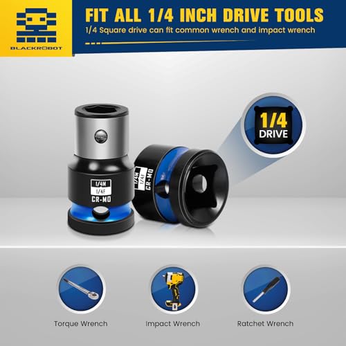 BLACKROBOT 2PCS Impact Bit Holders 1/4 Inch Square Drive to 1/4 Inch Hex Socket Adapter for Impact Wrench