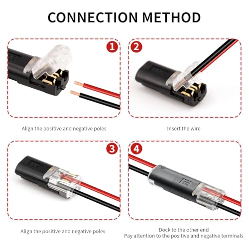 50 Pack Low Voltage 2 Pin Wire Connectors for Landscape Lighting & LED Strips
