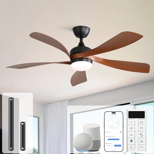 Sofucor 52 Inch Black & Brown Smart Ceiling Fan with Light, Alexa & Google Compatible
