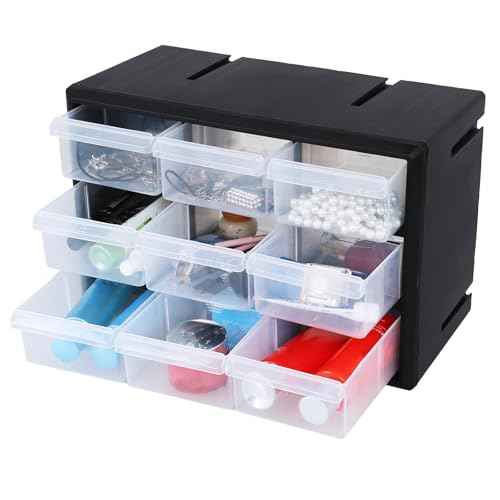 9-Drawer Plastic Parts Storage Cabinet, Drawer Part Organizer, Black