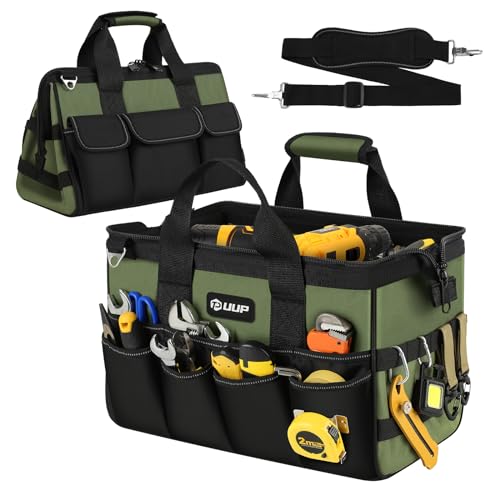 Heavy Duty Tool Bag 15-Inch, 16-Pocket Portable Empty Tool Box Organizer Storage, Toolbox Organization, Soft Handle Large Zipper Carrying Toolbag, Dad Men Mechanic Birthday Stocking Stuffer Gifts