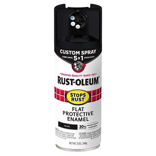 Rust-Oleum 376855 Stops Rust Custom Spray 5-in-1 Spray Paint, 12 oz, Flat Black