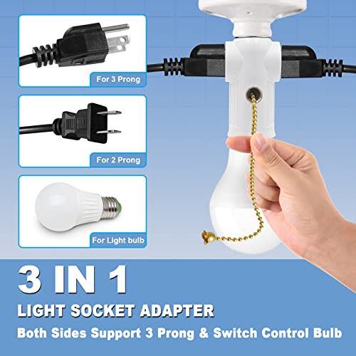 White E26/E27 Light Socket Outlet Adapter with Switch & 3-Prong Support - Tobasovk