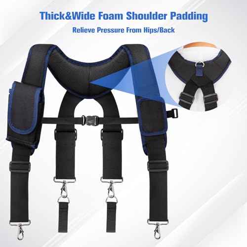 Tool Belt Suspenders for Men, Adjustable Padded Carpenter Tool Belt with Magnetic WristBand Multifunctional Pouch Pocket for Construction Workers (Black)