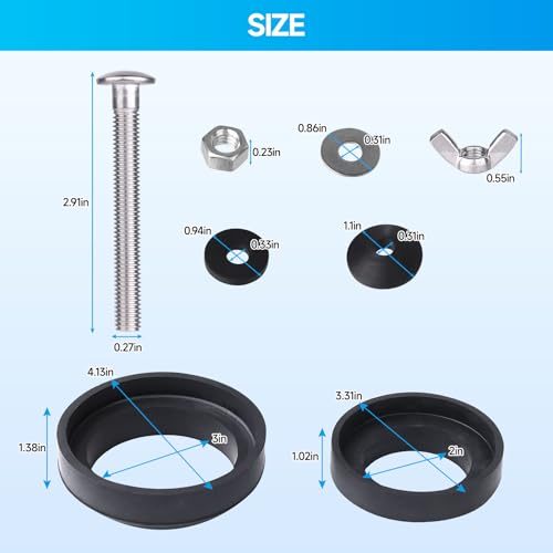 Universal Toilet Tank to Bowl Bolt & Gasket Kit with 2 Sets - Easy Leak Repair, Stainless Steel & Foam Rubber, Compatible with 2-Inch & 3-Inch Seals - Jamini