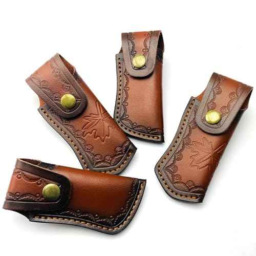 Leather Knife Sheath,Carry Snap Case for Pocket Folding Knife Pouch EDC Holster Belt Loop Brown Outdoor Hunting Camping Gift 4.33" Durability