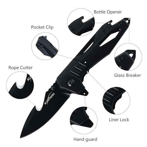 ALBATROSS Folding Pocket Knife - Multi-functional knife with Bottle Opener, Glass Breaker & Seatbelt Cutter - Outdoor Everyday Carry Knife (Black, AS-19652-BK)