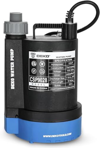 DEKOPRO 1/3HP Submersible Utility Water Pump 2450 GPH for Pool Pond Basement