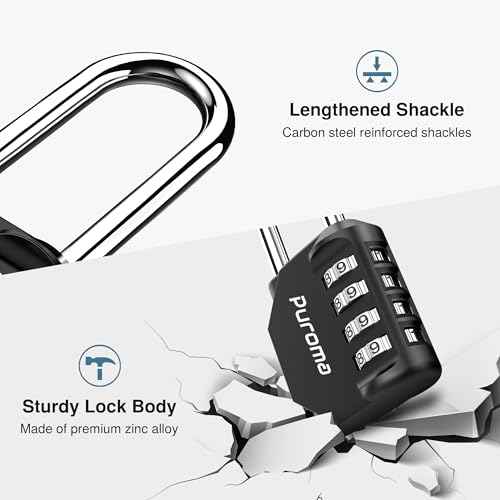 Puroma 2 Pack 2.6 Inch Long Shackle Combination Lock 4 Digit Outdoor Waterproof Padlock for Hasp Locker Lock, Sports Locker, Fence, Gate, Toolbox, Case, Hasp Storage, Cabinets (Black)